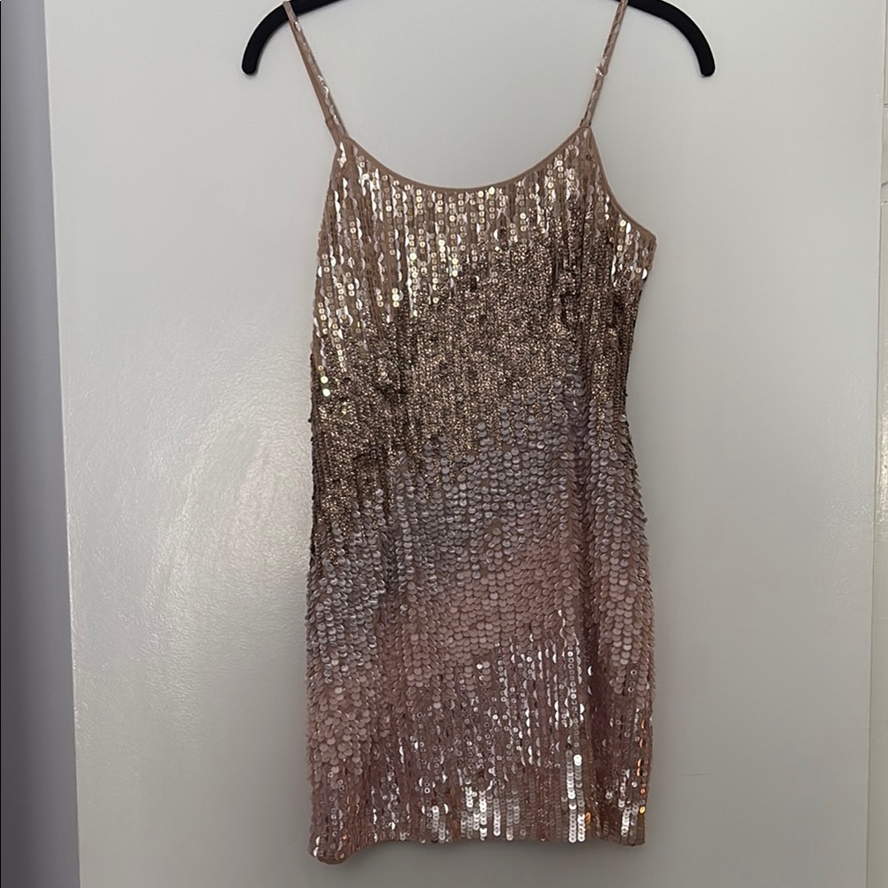 Gold Sequin Mini Slip Dress with Spaghetti Straps for Cocktail